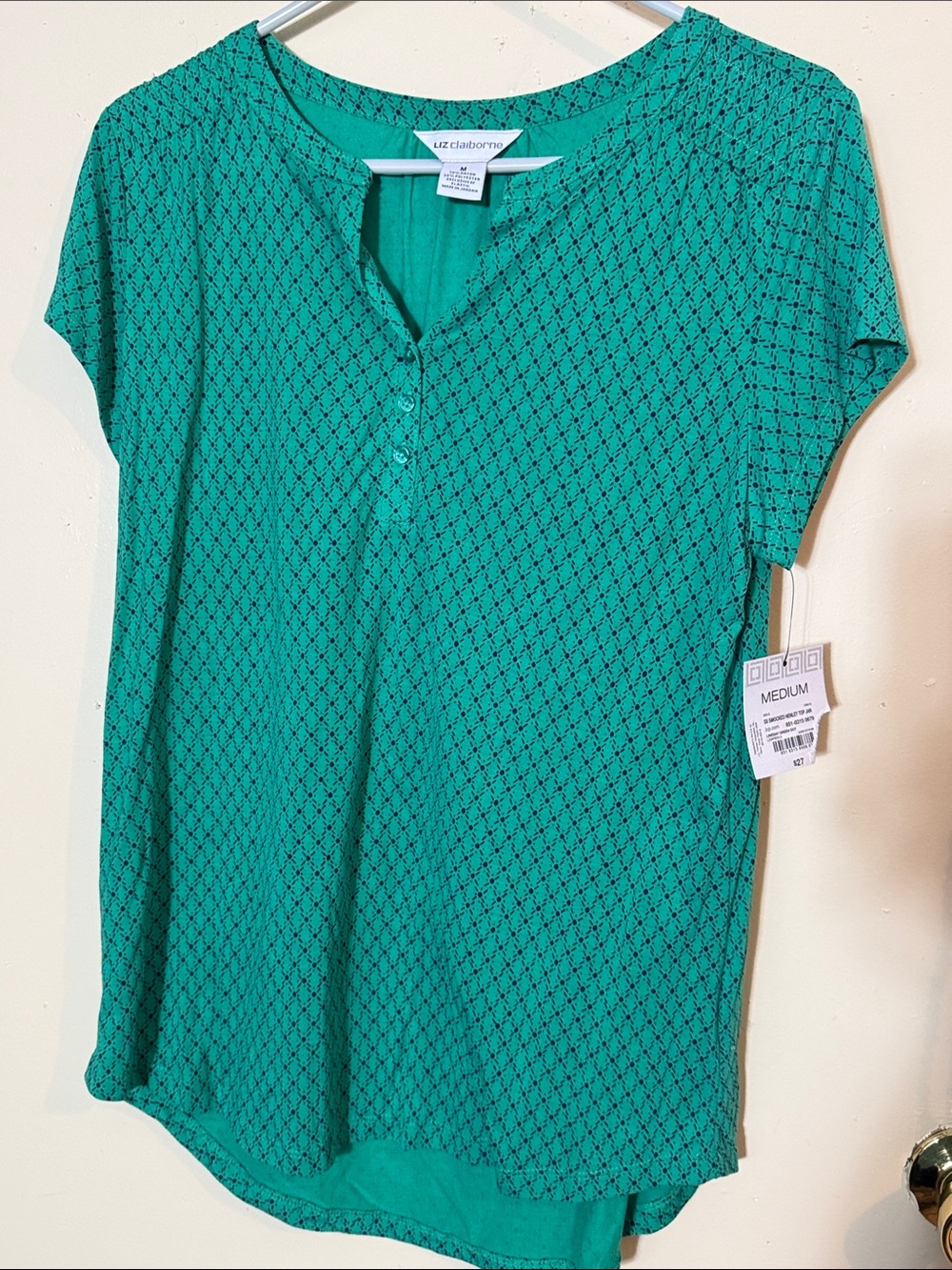 Liz Claiborne Teal Short-Sleeve Henley Top